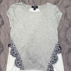 White gray with black lace dress shirt